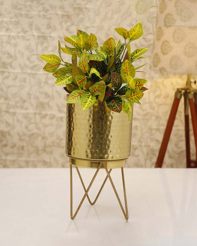 Elle Gold Hammered Metal Planter | Plant not included