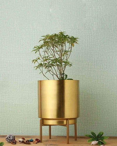 Ember Gold Metal Planter with Stand | Plant not included