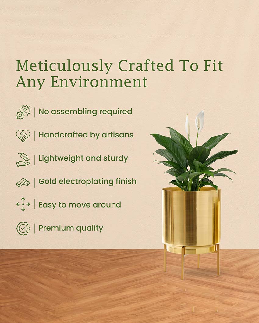 Ember Gold Metal Planter with Stand | Plant not included