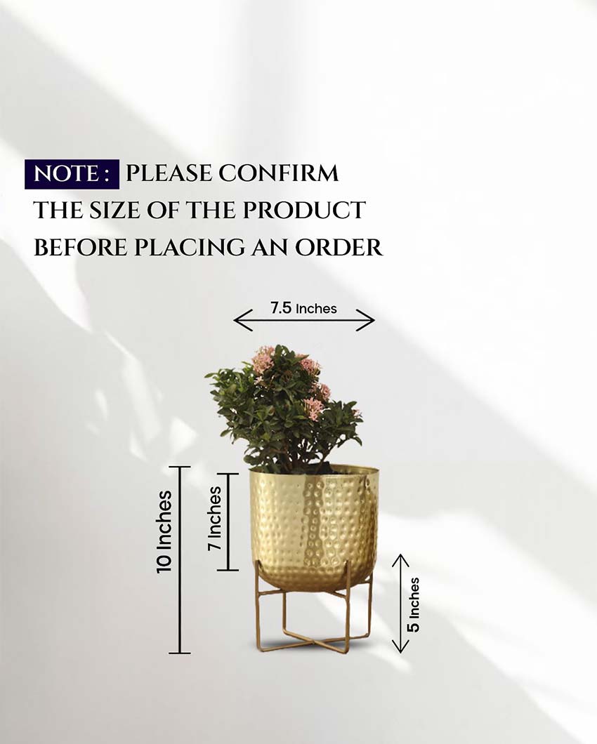 Olive Hammered Metal Planter with Stand | 8 x 10 inches | Plant not included