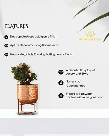 Olive Hammered Metal Planter with Stand | 8 x 10 inches | Plant not included