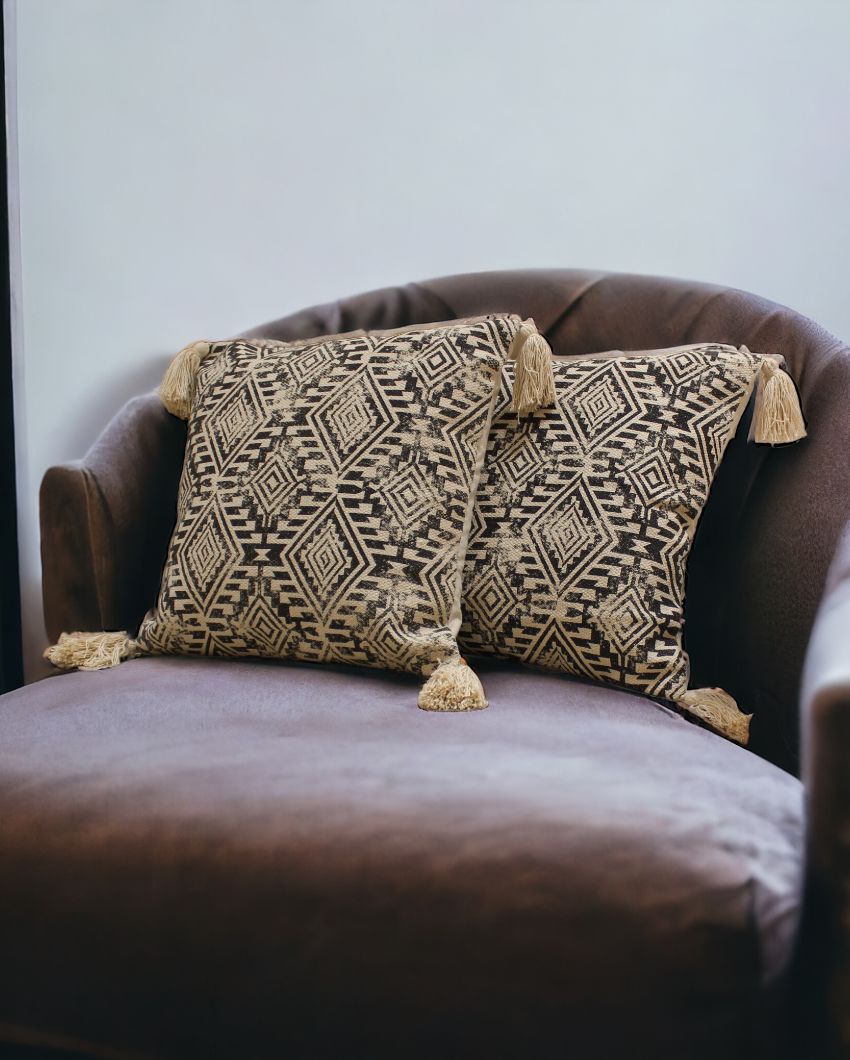 Black Printed Cotton Cushion Cover | 18 x 18 Inches