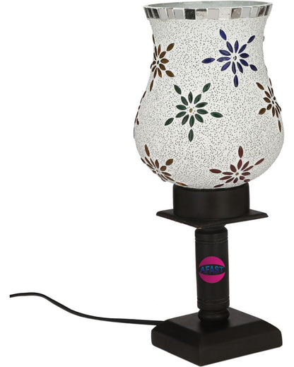 Lotus Decorative Wooden Table Lamp with Glass Shade | 5 x 10 inches