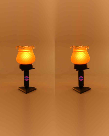 Iris Decorative Wooden Table Lamp with Glass Shade | 5 x 10 inches