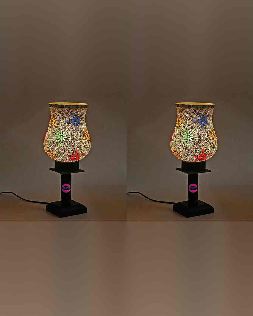 Begonia Decorative Wooden Table Lamp with Glass Shade | 5 x 10 inches