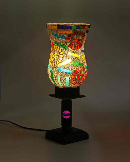 Loto Decorative Wooden Table Lamp with Glass Shade | 5 x 10 inches