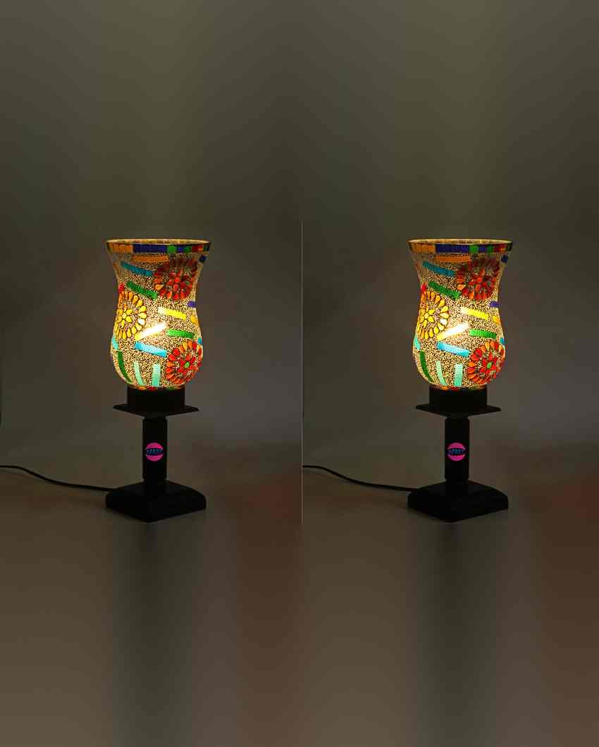 Loto Decorative Wooden Table Lamp with Glass Shade | 5 x 10 inches