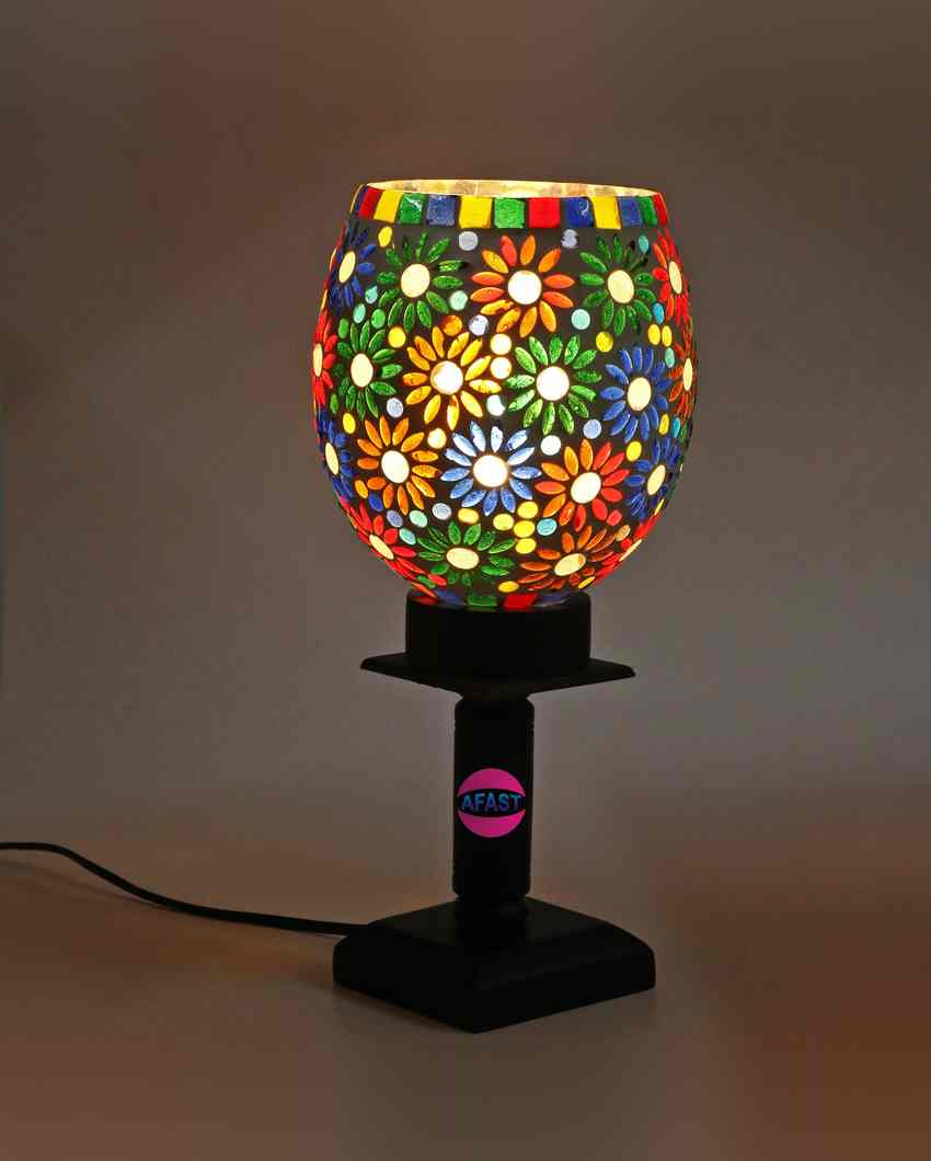 Zinnia Decorative Wooden Table Lamp with Glass Shade | 5 x 10 inches