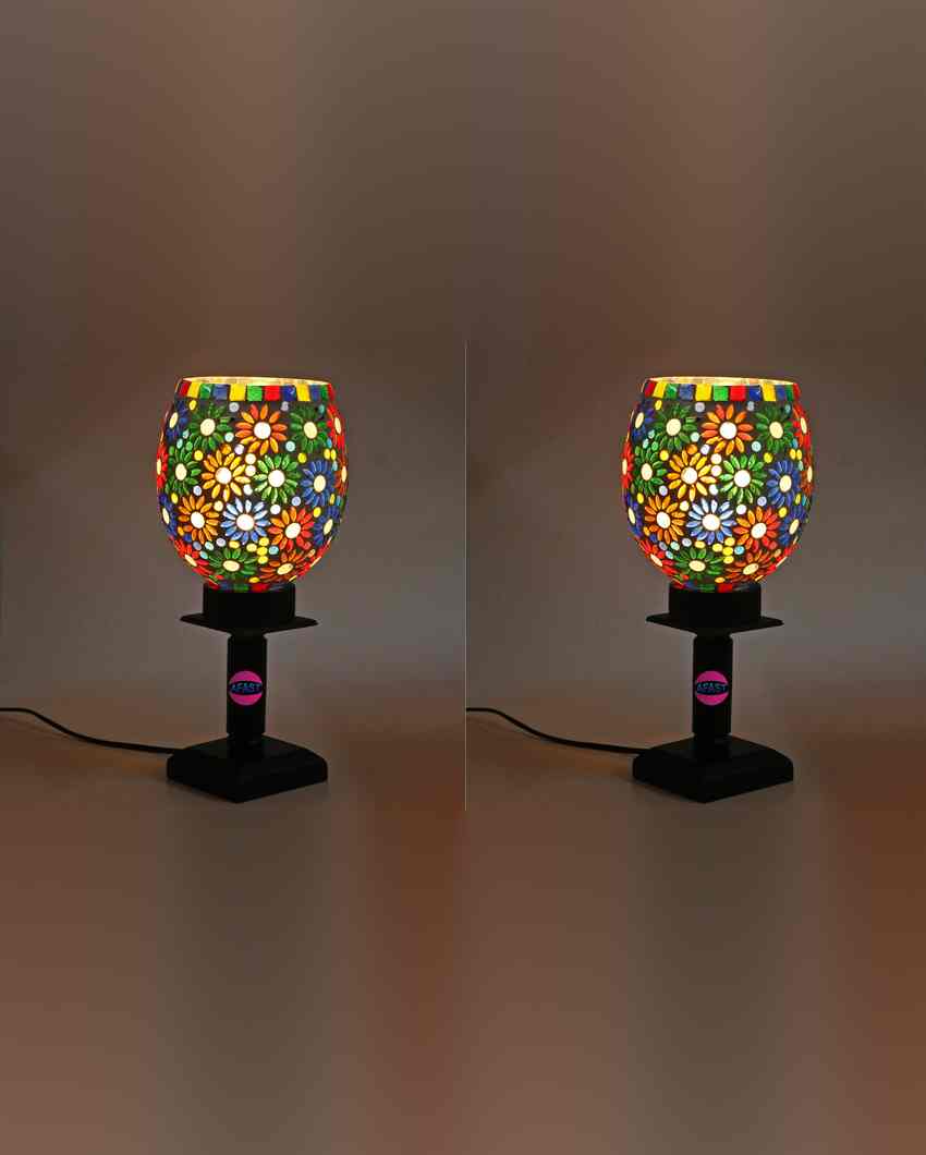 Zinnia Decorative Wooden Table Lamp with Glass Shade | 5 x 10 inches