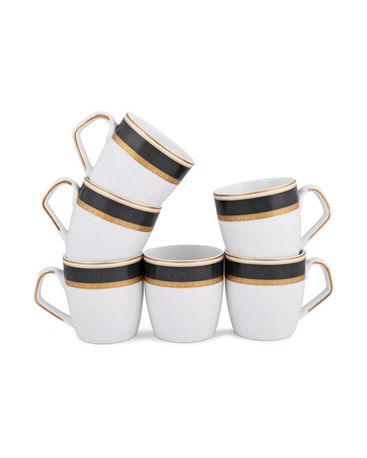 Dark Velvet Border Small Porcelain Coffee Mugs | Set Of 6 Pc