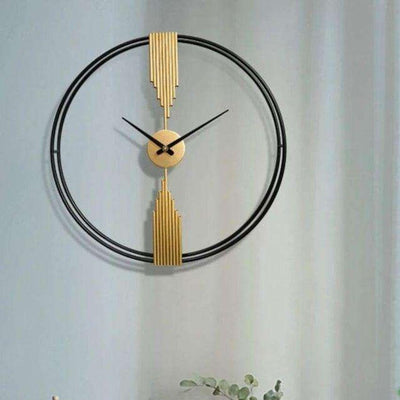 Stylish Black & Gold Double Ring Designer Metal Wall Clock