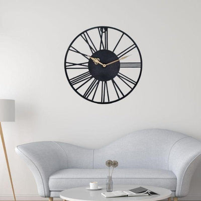 Classic Elegance Black Roman Designer Metal Wall Clock