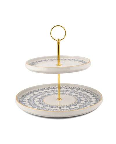 Lovely Tapestry Porcelain 2 Tier Snack Plate