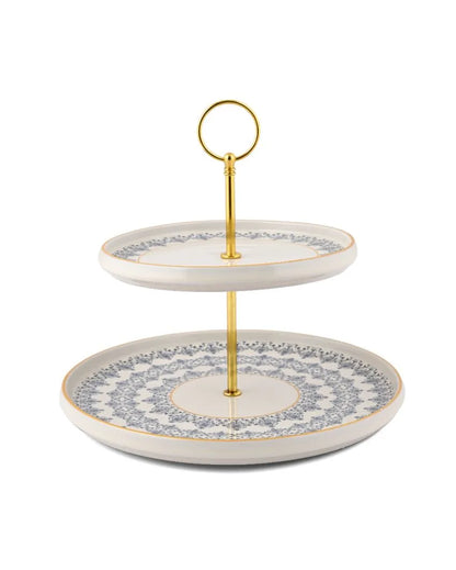 Lovely Tapestry Porcelain 2 Tier Snack Plate