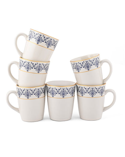 Classic Blue Tapestry Porcelain Coffee Mugs | Set Of 6