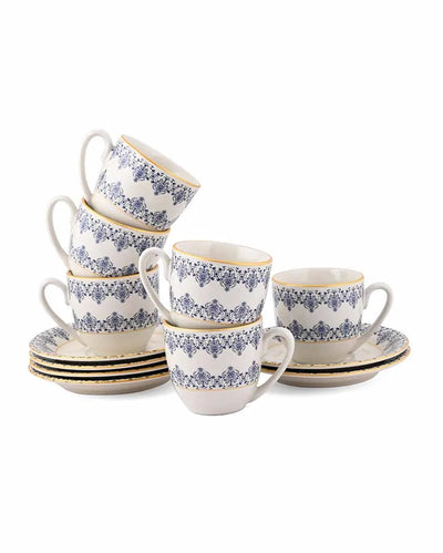 Traditional Art Tapestry Porcelain Cups & Saucers | Set of 12