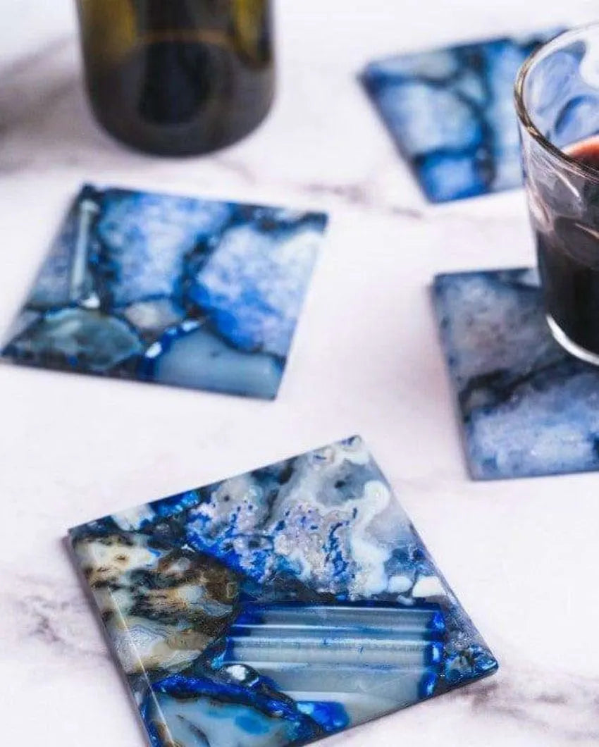 Blue Agate Square Stone Coaster | Set of 4