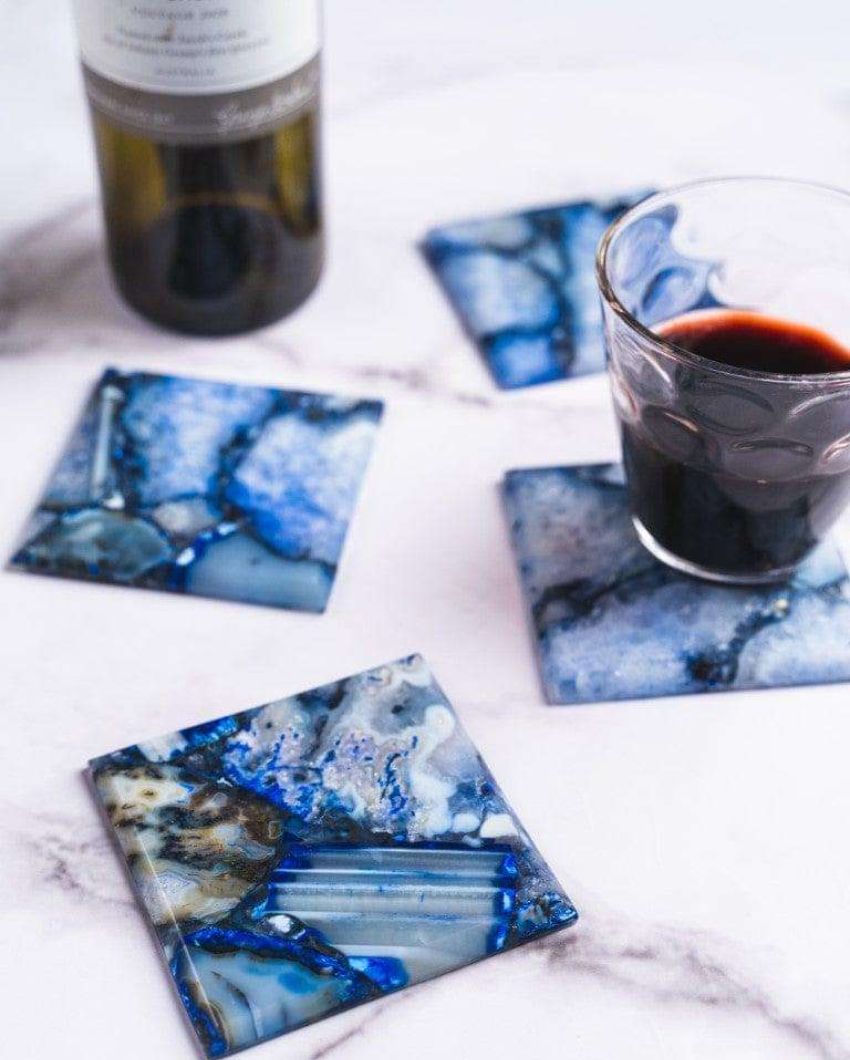 Blue Agate Square Stone Coaster | Set of 4