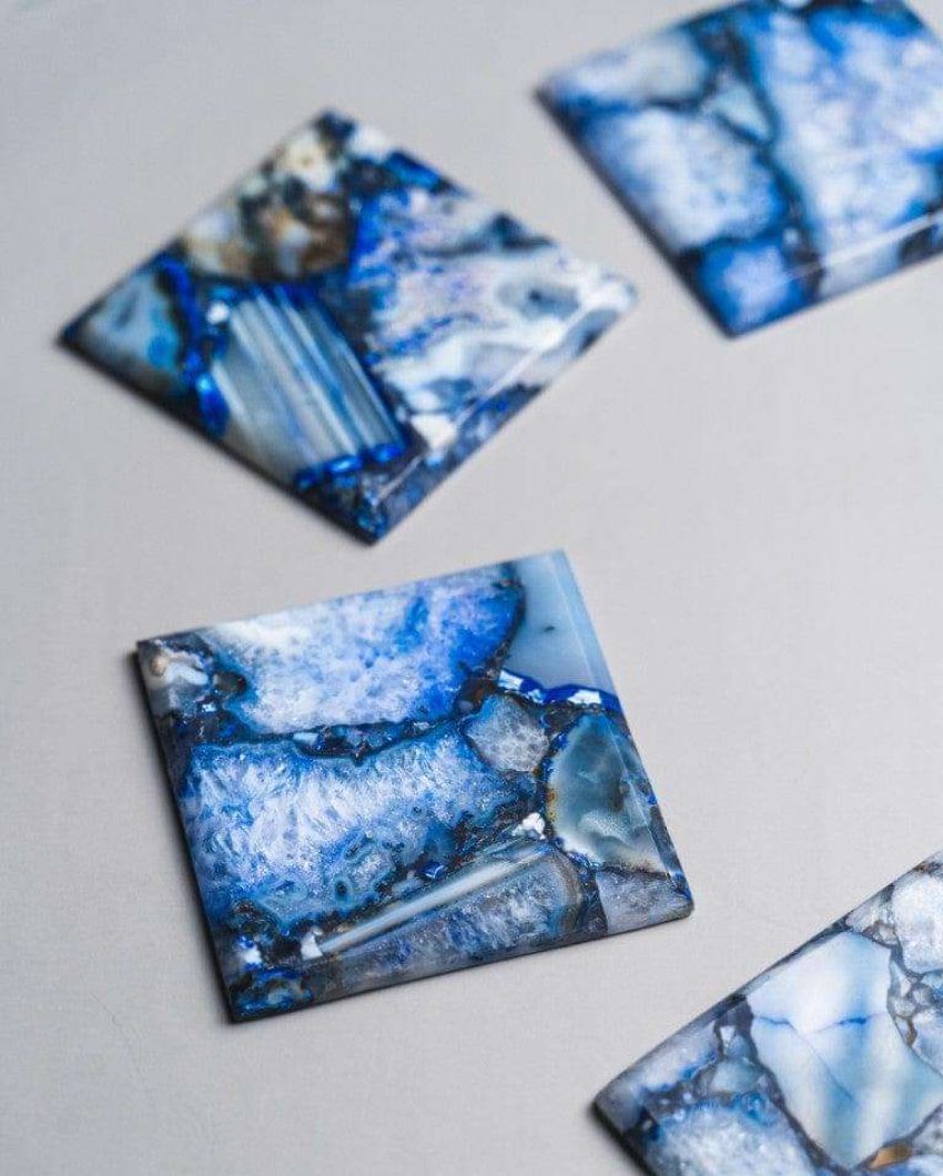 Blue Agate Square Stone Coaster | Set of 4