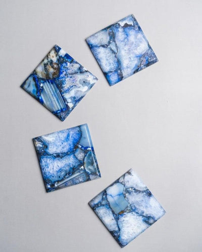 Blue Agate Square Stone Coaster | Set of 4