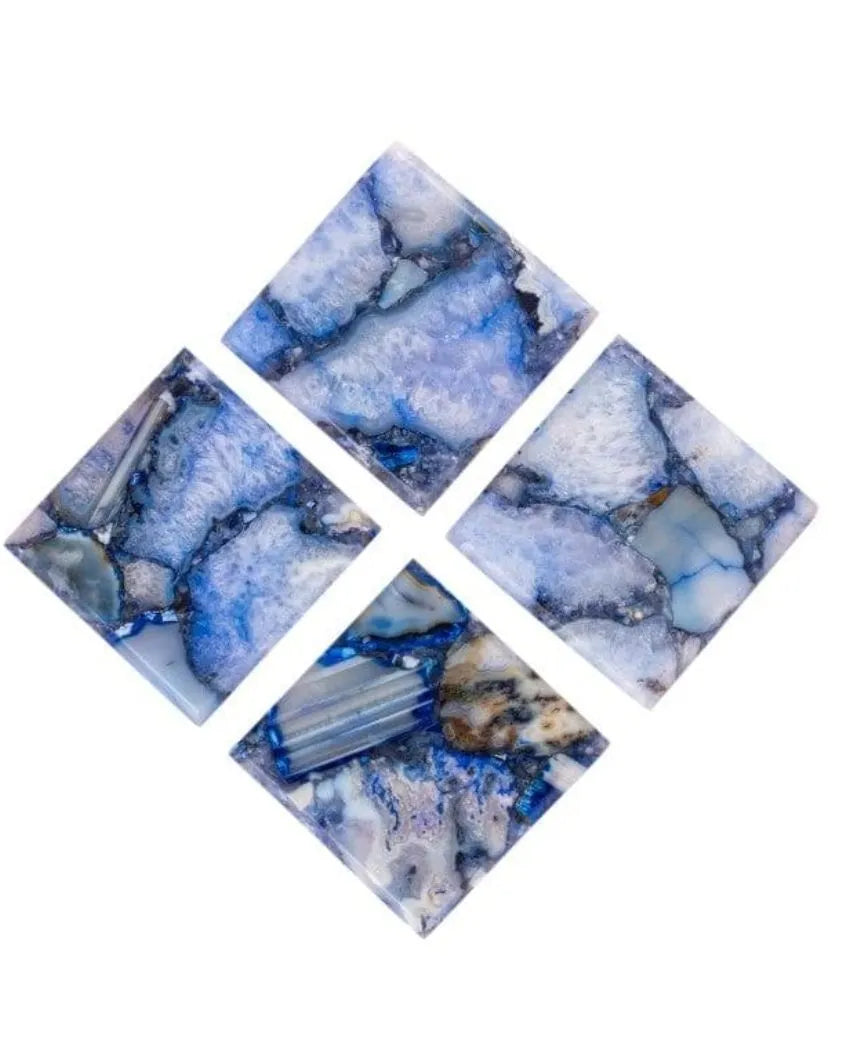 Blue Agate Square Stone Coaster | Set of 4