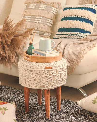 Boho Cotton Wood Handcrafted Stool