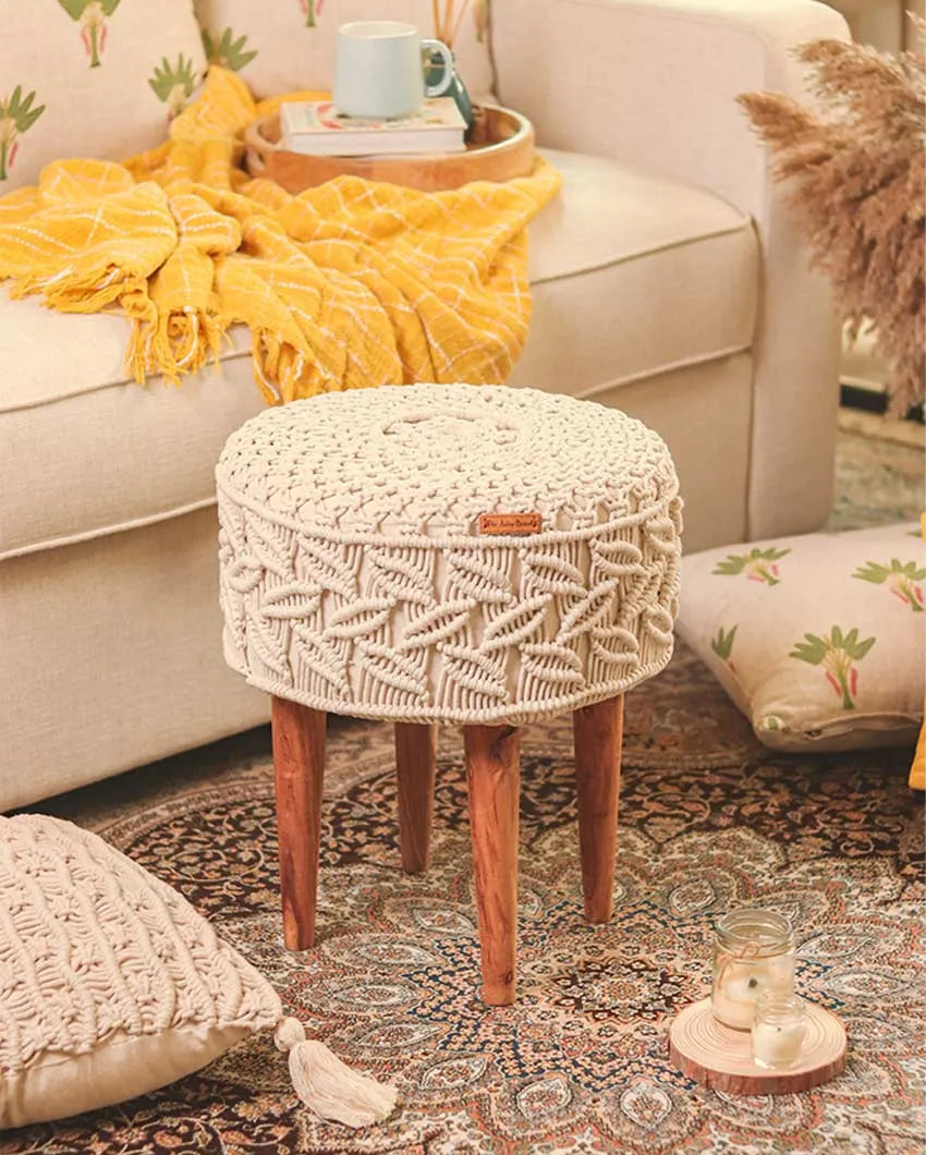 Boho Cotton Wood Handcrafted Stool