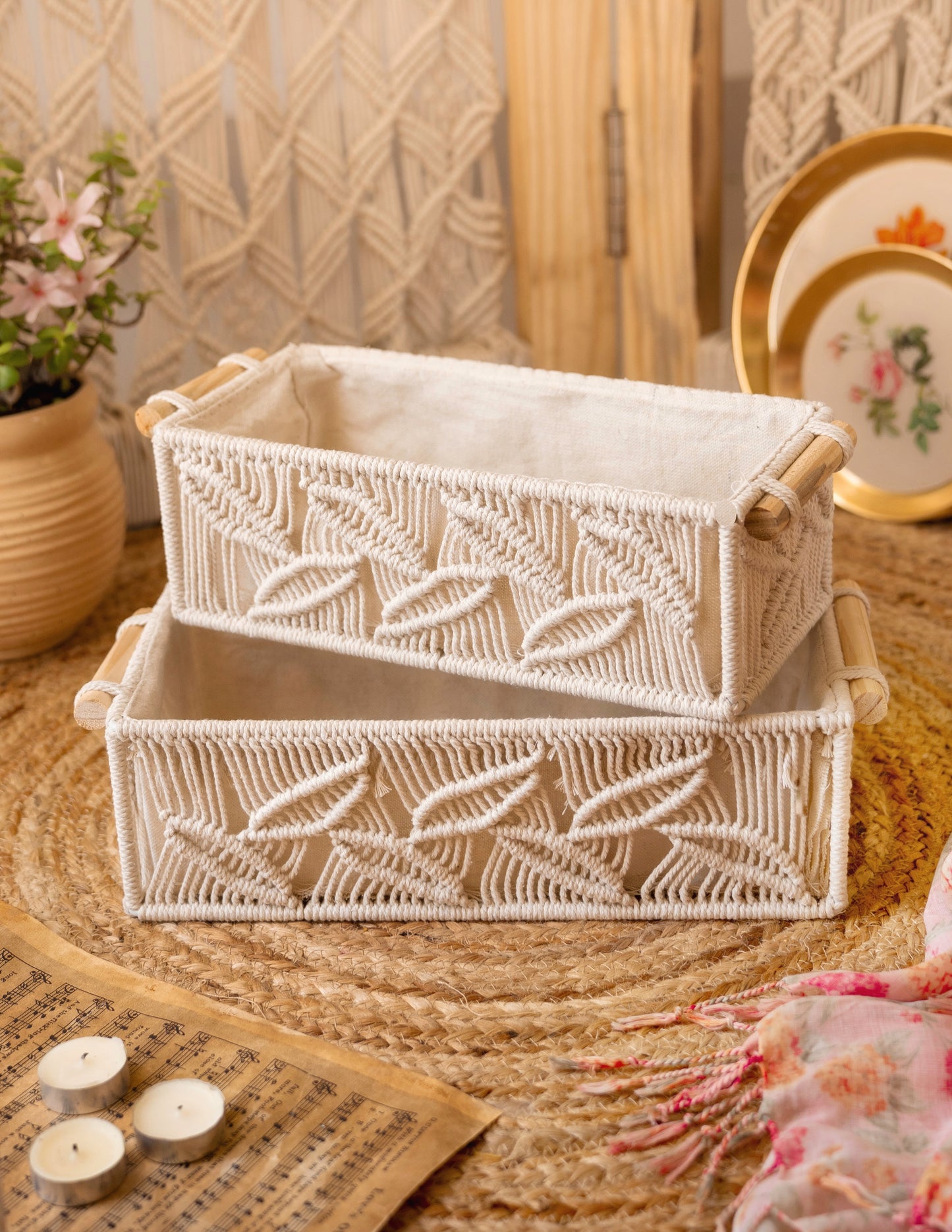 Boho Organizer Shelf Baskets | Pack of 2