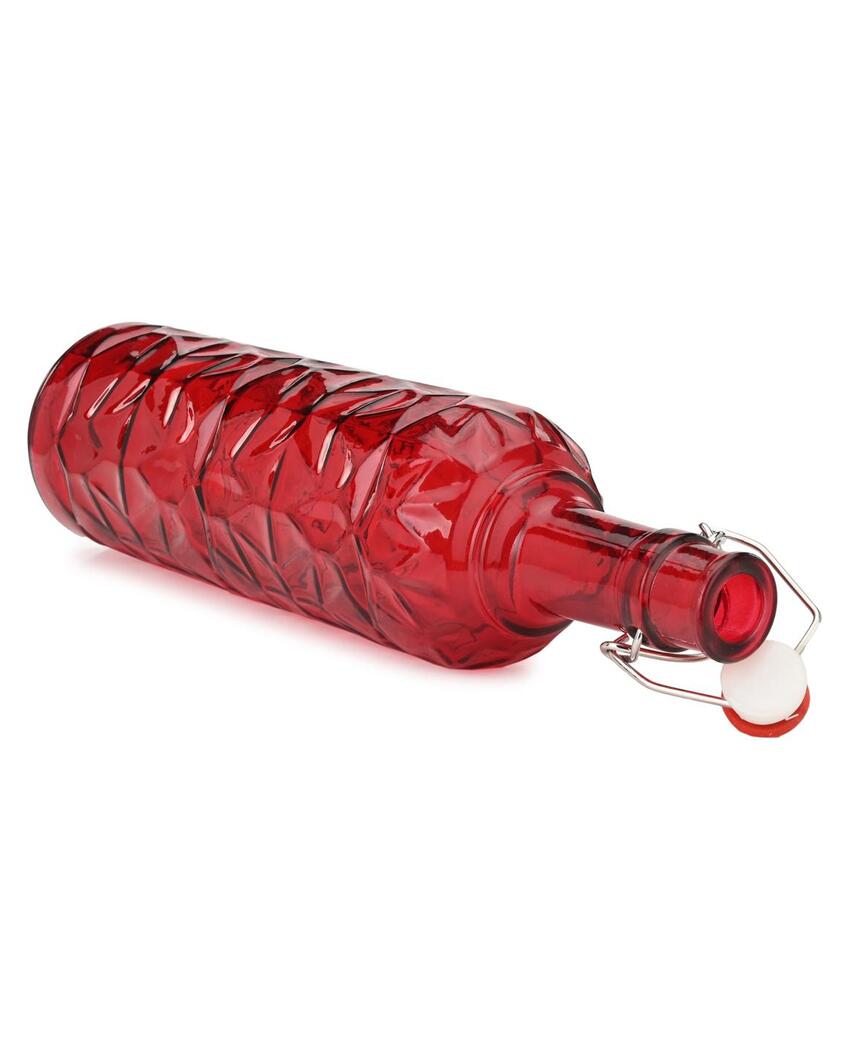 Red Transparent Glass Bottle for Storing Water or Juice Stylish and Functional | 1000 ML | 3 x 13 inches