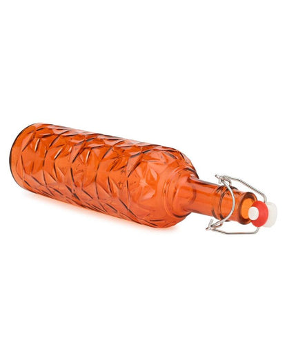 Vibrant Orange Transparent Glass Water Bottle for Refreshments Large Capacity | 1000 ML | 3 x 13 inches