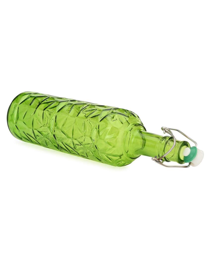 Green Transparent Glass Bottle for Water and Beverages Ideal for Daily Use | 1000 ML | 3 x 13 inches