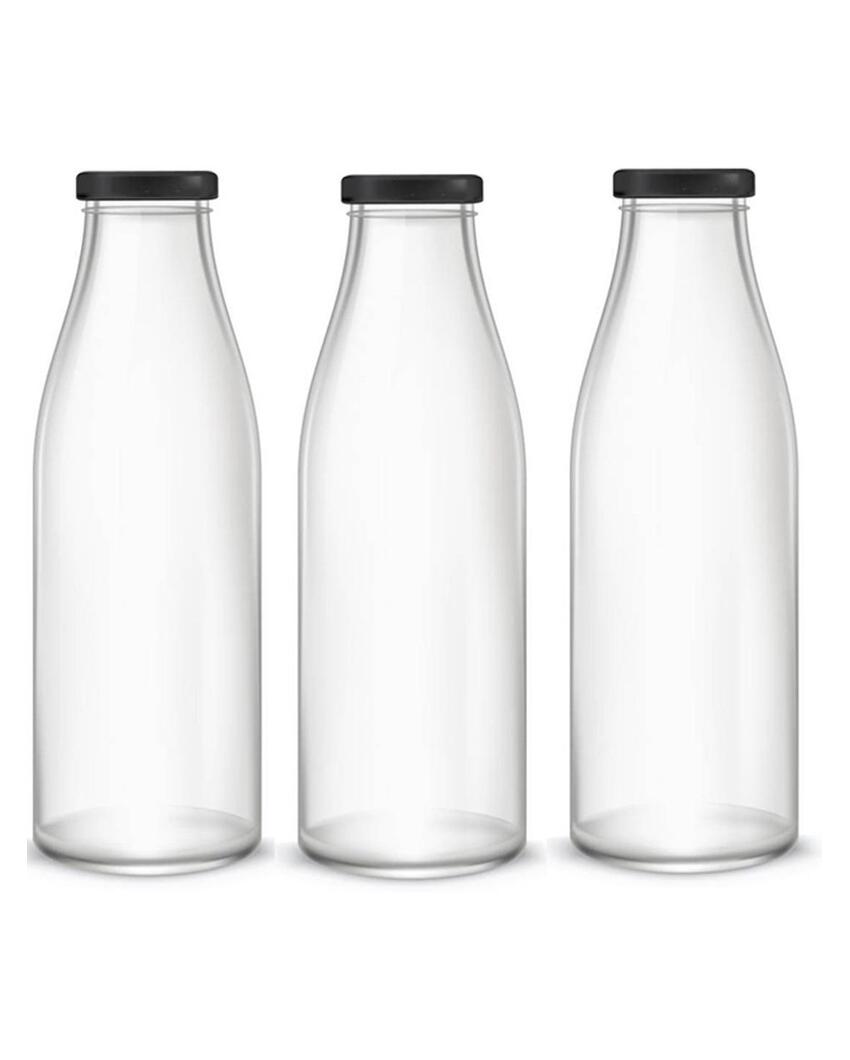 Clear Glass Bottle for Water Milk and Juice Serving and Storing with Ease | 1000 ML | 3 x 10 inches