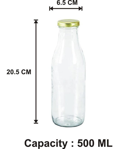 Medium Clear Glass Water and Milk Bottle for Serving Perfect for Kitchen or Office | 500 ML | 3 x 8 inches