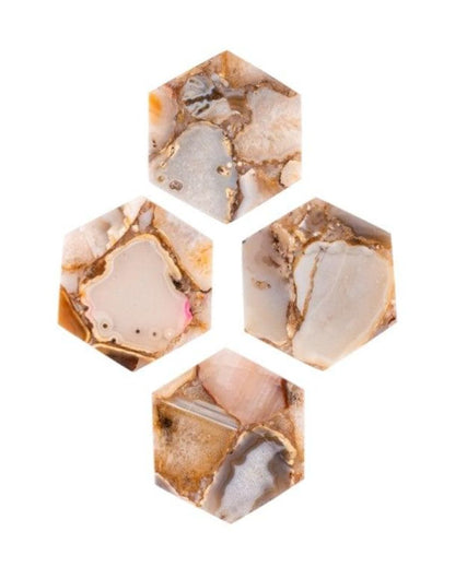 Brown Agate Hexagon Stone Coaster | Set of 4