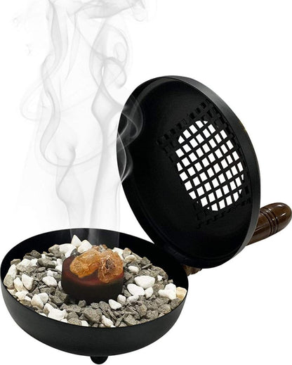 Dhoop Loban Burner With Handle Iron Black Incense Holder