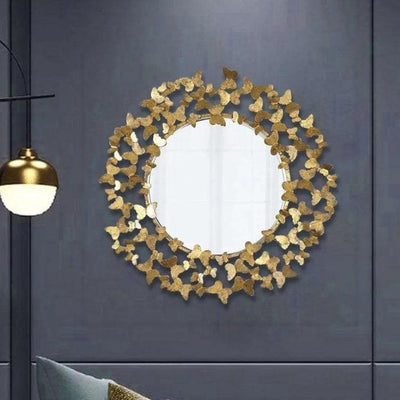 Elegant Design Butterfly Round Metal Wall Mirror | 24 inches