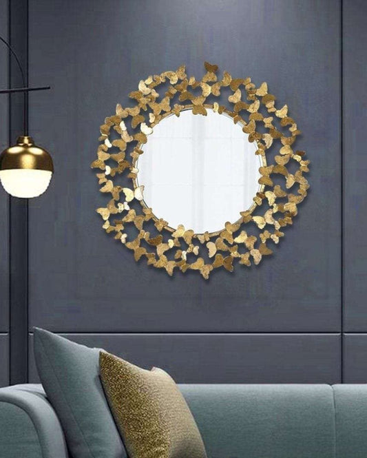 Elegant Design Butterfly Round Metal Wall Mirror | 24 inches