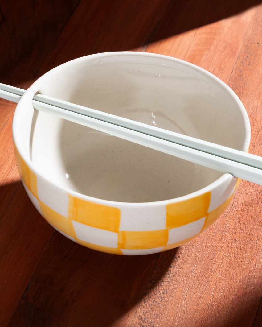 Ela Ceramic Noodle Bowl with Chopstick Holder | 300 ml