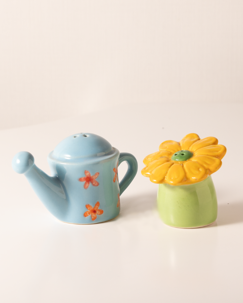 Mahi Flower Watering Ceramic  Salt & Pepper Set