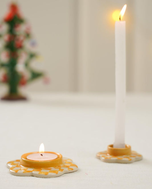 Urmi Ceramic Candle & Tealight Holders Set Yellow