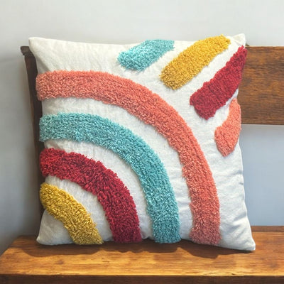 Charming Rainbow Motif Tufted Cushion Cover | 16x16 Inches