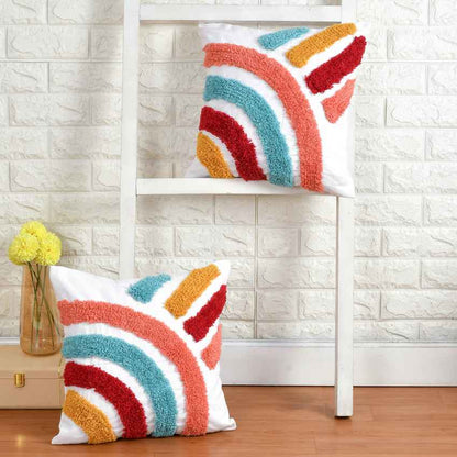 Charming Rainbow Motif Tufted Cushion Cover | 16x16 Inches