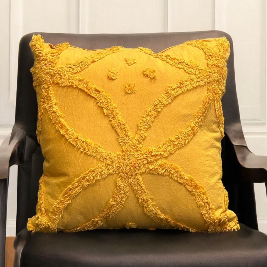 Artistic Flower Pattern Tufted Cushion Cover | Set of 2 | 16x16 Inches