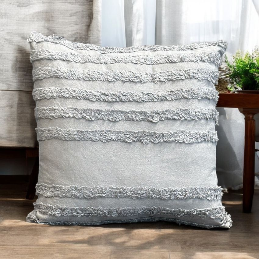 Unique Stripe Pattern Tufted Cushion Cover | Set of 2 | 16x16 Inches