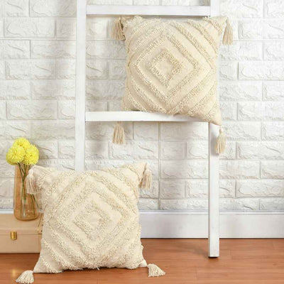 Tufted Concentric Diamond Cotton Cushion Cover | 16 x 16 Inches