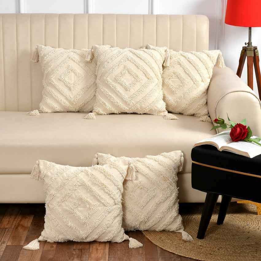 Tufted Concentric Diamond Cotton Cushion Cover | 16 x 16 Inches