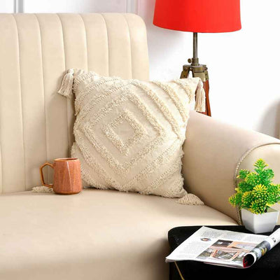 Tufted Concentric Diamond Cotton Cushion Cover | 16 x 16 Inches | Single