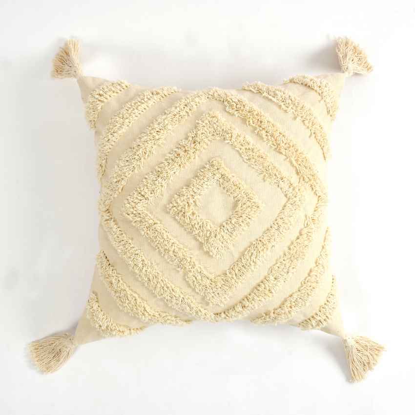 Tufted Concentric Diamond Cotton Cushion Cover | 16 x 16 Inches
