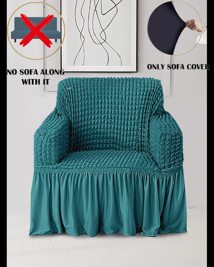 ONLY SOFA COVER | Teal Stretch Slipcover Skirt Looked Fitted Sofa Cover