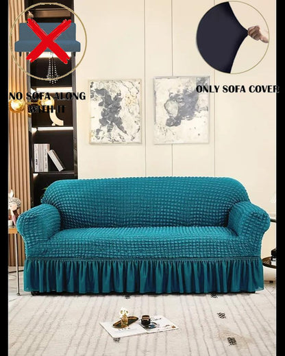 ONLY SOFA COVER | Teal Stretch Slipcover Skirt Looked Fitted Sofa Cover